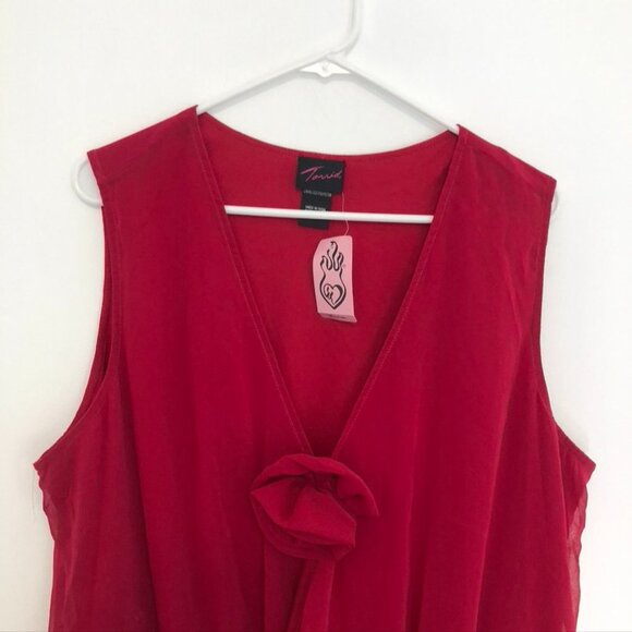 NEW NWT OLD TAG TORRID 1 Plus Size Surplice Chiffon Blouse Raspberry Pink Red 1X - Picture 2 of 15